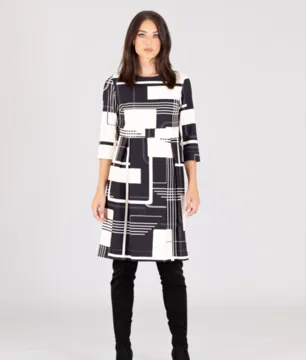 Abito donna quadri fantasia bianco nero